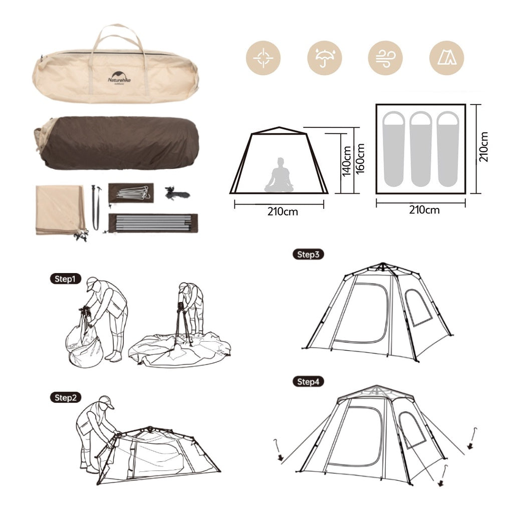 Naturehike NH21ZP010 Ango 4P Auto Tent with Skirt NH21ZP010