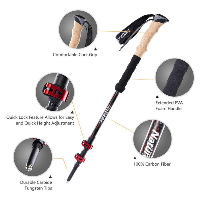 Trekking Pole 1 Pcs dan 2  Pcs Naturehike NH20DS003 Carbon UL Telescopic Lock