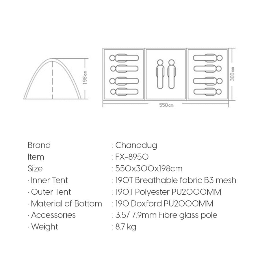 Tenda Camping Chanodug FX-8950 Tenda Family Kapasitas 8 - 10P
