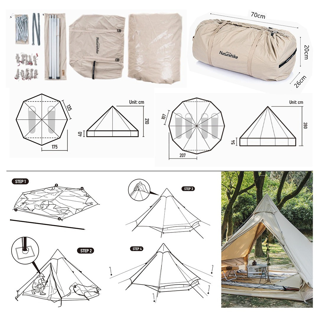 Tenda Glamping Naturehike NH20ZP004 Brighten Pyramid Tent 6.4