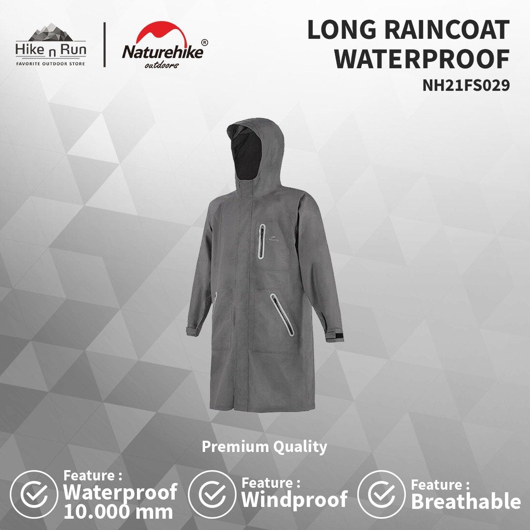 Jaket Waterproof Naturehike NH21FS029 Long Hooded Raincoat