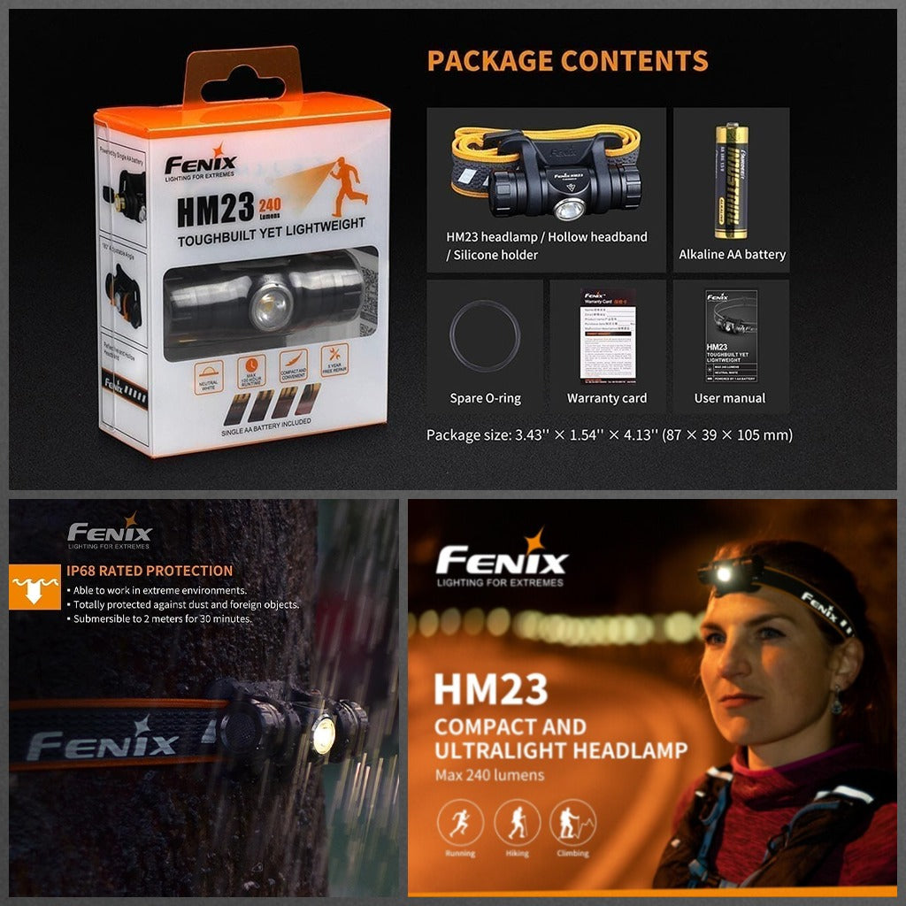 Lampu Kepala Fenix HM23 Ultralight Running Headlamp