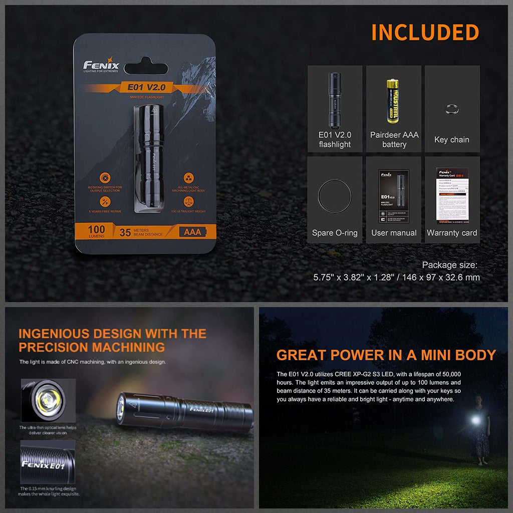 Senter Fenix E01 V2.0 EDC Waterproof Mini Flashlight