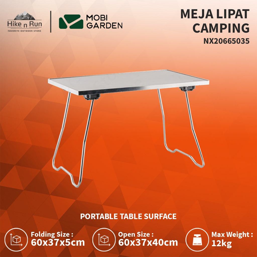 Meja Lipat MOBIGARDEN NX2066 Stainless Folding Table With Wood Panel